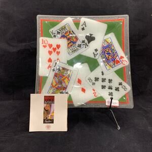 Peggy Karr Fused Glass Playing Cards Serving Platter Bridge Poker Signed 2006